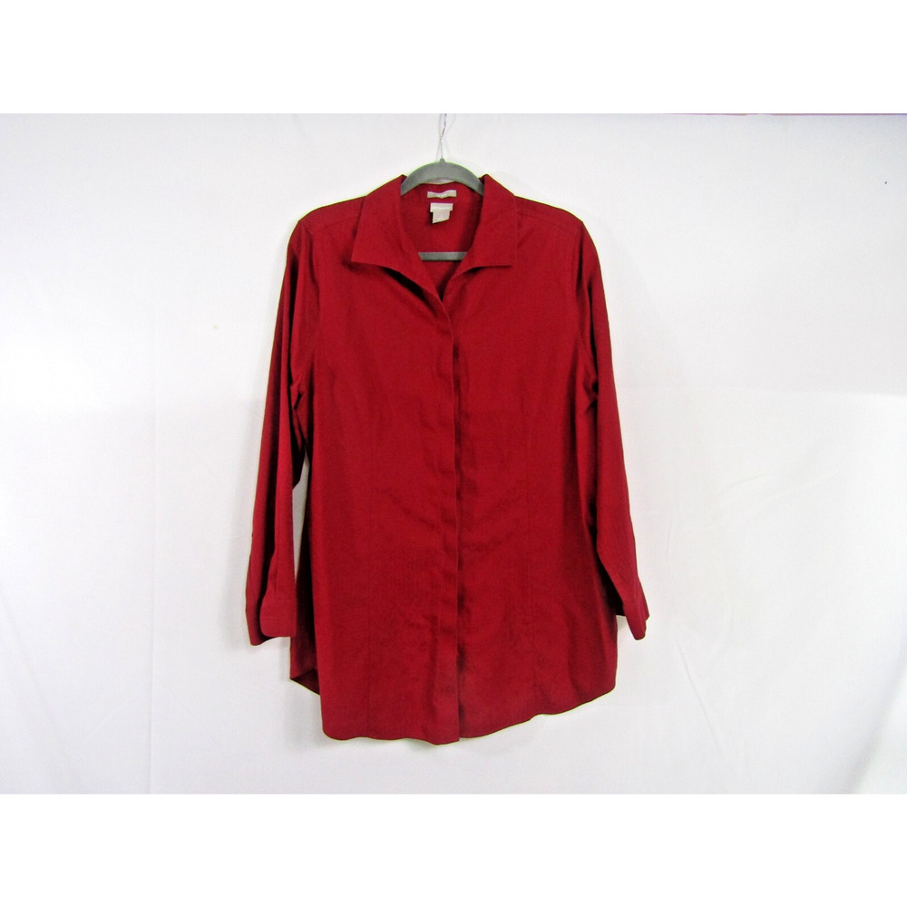 Chico's Red Animal Print Top No Iron sz 12/14 Lagenlook Holiday Work Leopard